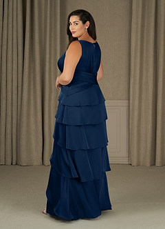 Azazie Viola vestidos de madre de la novia Vestido de Azul Marino Oscuro de Satén Elástico de Corte En A con Plisado image8