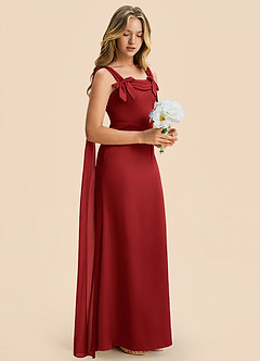 Azazie Chelsea Junior Pomegranate Sheath Pleated Stretch Satin Dress image6