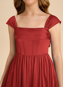 Azazie Hattie Junior Pomegranate A-Line Pleated Stretch Satin Dress image9