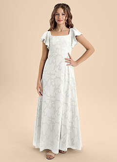 Azazie Bondi Junior White A-Line Bow Floral Burnout Dress image4