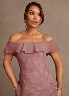 Azazie Marina Kleider für die Brautmutter A-Linie Schulterfrei Blumen-Burnout Kleid Altrosa image5