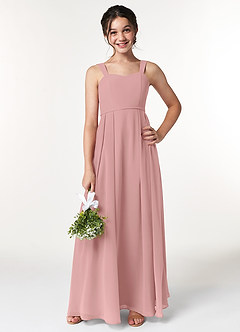 Azazie Simoan Junior Abito A-Line in Chiffon Scollo a Cuore Rosa Polverosa image1