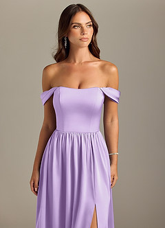 Azazie Calianna Bridesmaid Dresses Lilac A-Line Off the Shoulder Stretch Satin Convertible Dress image4
