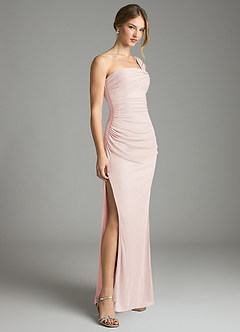 Azazie Tati Bridesmaid Dresses Rose Petal Sheath Off the Shoulder Mesh Dress image3