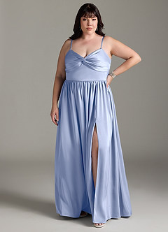Azazie Zeya Bridesmaid Dresses Ice A-Line Pleated Stretch Satin Dress image9