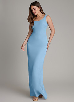 Azazie Hadley Abiti da Damigella Abito Sirena in Chiffon Plissettato Blu Acciaio image4