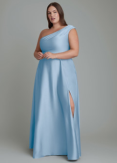 Azazie Melanie Brudtärnklänningar Klänning av A-linje i Stretch Satin Off the shoulder Puderblå image7