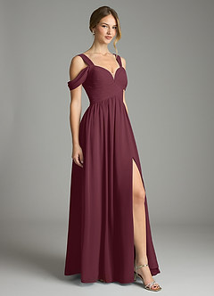 Azazie Lianne Bridesmaid Dresses Cabernet A-Line Off the Shoulder Chiffon Dress image5