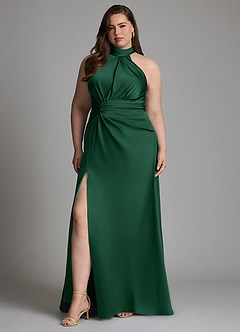 Azazie Gracelynn Robes de demoiselle d'honneur Robe Fourreau en Satin extensible Plissé Vert Foncé image10