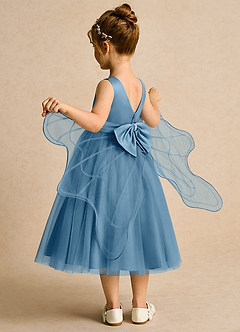 Azazie Pear Flower Girl Dresses Steel Blue Ball-Gown Bow Tulle Dress image5