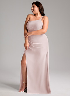 Azazie Eren Bridesmaid Dresses Blushing Pink Sheath One Shoulder Chiffon Dress image11