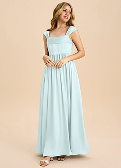 Azazie Hattie Junior Sea Glass A-Line Pleated Stretch Satin Dress image1