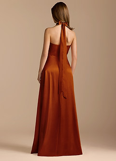 Azazie Tracie Bridesmaid Dresses Auburn A-Line Pleated Metallic Satin Dress image2