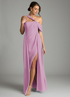 Azazie Kassandra Robes de demoiselle d'honneur Robe Trapèze en Mousseline de soie Épaule décolletée Rose Bonbon image3