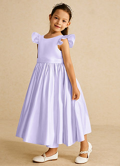 Azazie Violeta Blumenmädchenkleider Ballkleid Schleifen Matte Satin Kleid Flieder image5