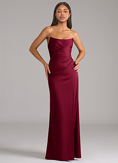 Azazie Marla Bridesmaid Dresses Burgundy Sheath Strapless Stretch Satin Convertible Dress image1