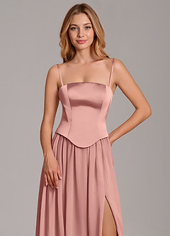 Azazie Cadence Suknie dla druhen Linia A Gorset Satyna elastyczna Do ziemi Sukienka image2