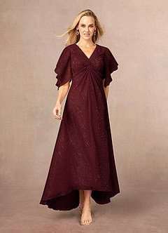 Azazie Mollina vestidos de madre de la novia Vestido de Rubí de Malla Metálica de Corte En A con Manga con volantes image1