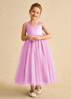 Azazie Chickadee Robe Demoiselle D'honneur Fillette Robe Princesse en Mat Satiné Encolure en Forme de Cœur Rose Bonbon image5