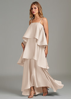 Azazie Azalea Robes de demoiselle d'honneur Robe Trapèze en Satin extensible Drapé Albâtre Blanc image4