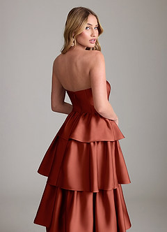 Azazie Faye Bridesmaid Dresses Terracotta A-Line Ruched Stretch Satin Dress image6