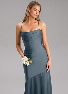 Azazie Grata Robes de demoiselle d'honneur Robe Sirène en Satin extensible Fente Latérale Violet Crépusculaire image6