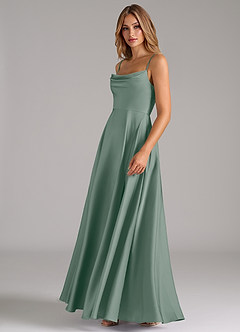 Azazie Elle Brautjungfernkleider A-Linie Plissee Stretch-Satin Kleid Silberner Salbei image6