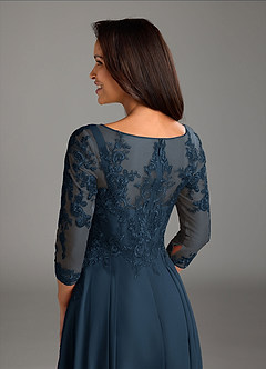 Azazie Marge Mother of the Bride Dresses Dark Navy A-Line Scoop Lace Chiffon Dress image4