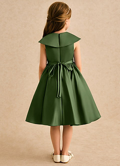 Azazie Acorn Flower Girl Dresses Olive A-Line Pleated Matte Satin Dress image2