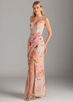 Azazie Leo Jurken voor bruidsmeisjes Jurk van Chiffon met Zeemeermin V-hals geplooid Abstract Boeket Bloemen image4