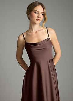Azazie Elle Bridesmaid Dresses Ganache A-Line Pleated Stretch Satin Dress image2