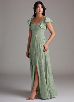 Azazie Bondi Bridesmaid Dresses Agave A-Line Side Slit Floral Burnout Dress image2