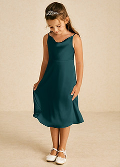Azazie Zuzu Flower Girl Dresses Pine A-Line Spaghetti Strap Stretch Satin Dress image3