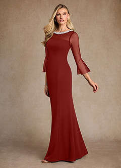 Azazie Bellevie 신부의 어머니 드레스 쉬스 구슬 스트레치 크레이프 플로어 길이 드레스 image5