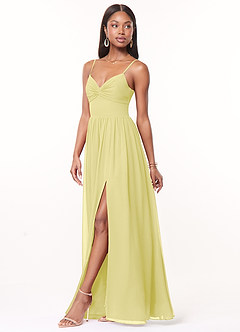 Azazie Zeya Abiti da Damigella Abito A-Line in Chiffon con Scollo a V a Pieghe Sorbetto Al Limone image4