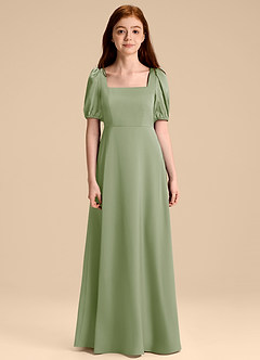 Azazie Briar Junior Jurk van Stretch Satijn met A-Lijn Boog Stoffige Salie image7