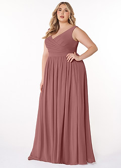 Azazie Keyla Bridesmaid Dresses Desert Rose A-Line V-Neck Pleated Chiffon Dress image8