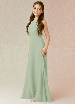 Azazie Snow Junior Dusty Sage A-Line Lace Chiffon Dress image3