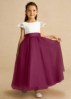 Azazie Pookie Flower Girl Dresses Mulberry A-Line Lace Tulle Dress image4