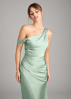 Azazie Madelyn Bridesmaid Dresses Agave Mermaid One Shoulder Stretch Satin Convertible Dress image11