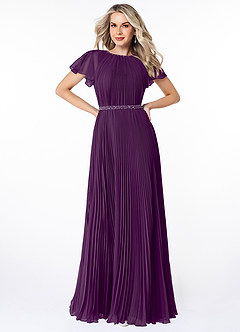 Azazie Kara Modest Bridesmaid Dresses A-Line Pleated Chiffon Floor-Length Dress image1