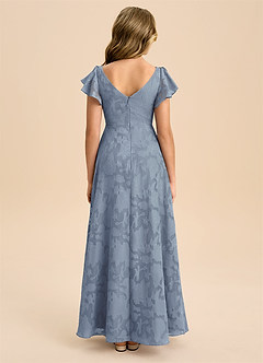 Azazie Omari Junior Dusty Blue A-Line Pleated Floral Burnout Dress image2