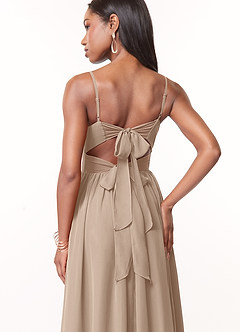 Azazie Zeya Bridesmaid Dresses Taupe A-Line V-Neck Pleated Chiffon Dress image2