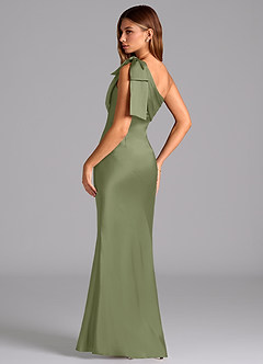 Azazie Yuanna Bridesmaid Dresses Garden Sage Mermaid One Shoulder Stretch Satin Dress image6