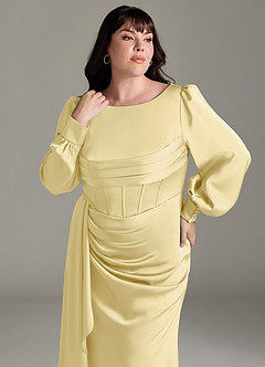 Azazie Raye Bridesmaid Dresses Lemon Sorbet Mermaid Long Sleeve Stretch Satin Dress image11