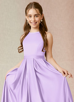 Azazie Arianthe Junior Lilac A-Line with Pockets Stretch Satin Dress image5