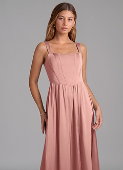 Azazie Rosaline Bridesmaid Dresses Rosette A-Line Side Slit Stretch Satin Dress image6
