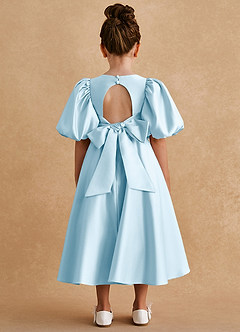 Azazie Sugarplum Blumenmädchenkleider A-Linie mit ärmel Matte Satin Kleid Himmelblau image2