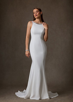Azazie Naia Wedding Dresses Diamond White Mermaid Crepe Back Satin Dress image2