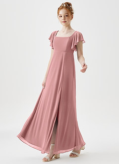 Azazie Bondi Junior A-Linie Seitliche Cut-Outs Gittergewebe Kleid Altrosa image6